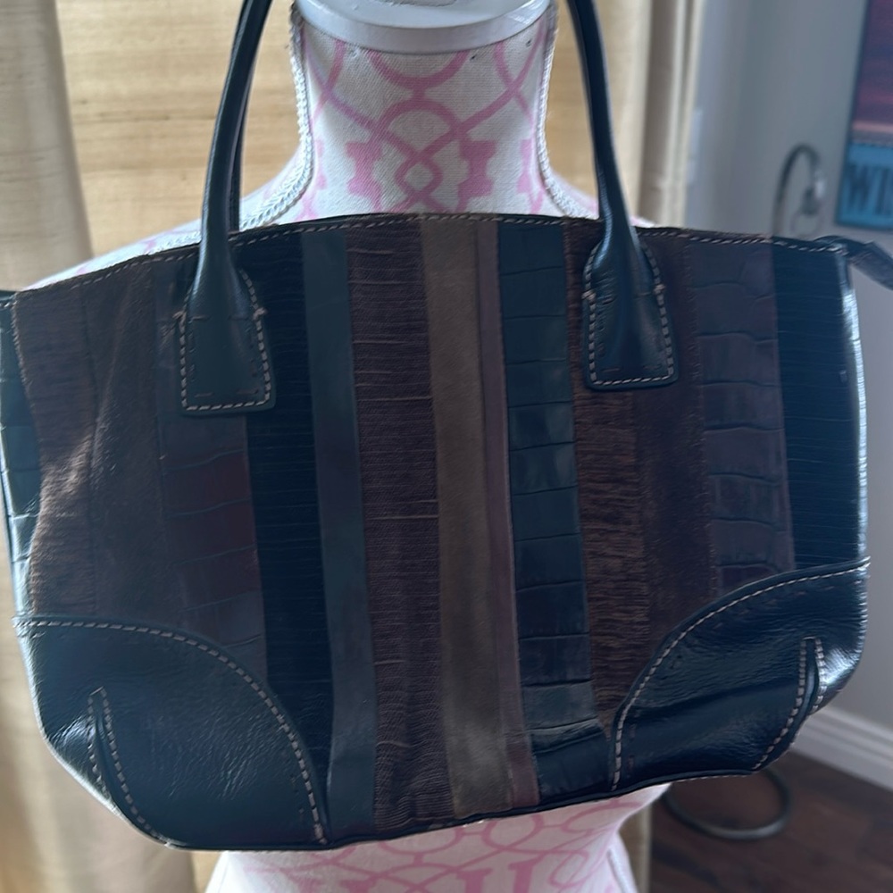 Fossil leather and suede, small purse in excellent condition browns and blacks.
